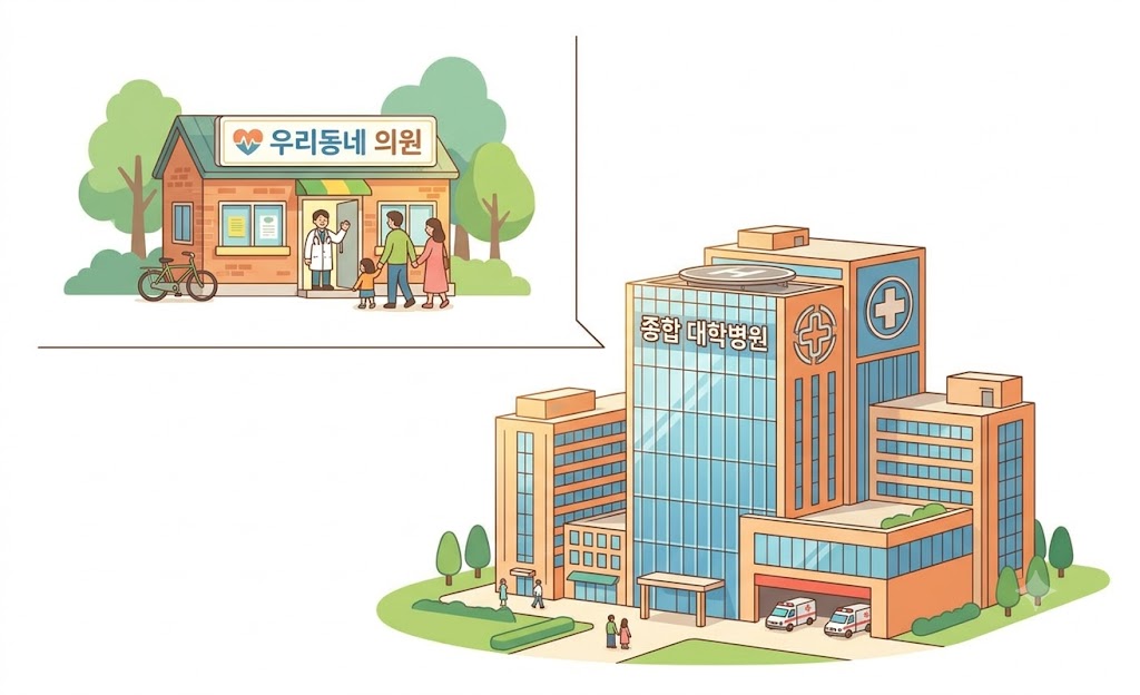 종별가산율 의료기관별 진료비 단계 비교 일러스트